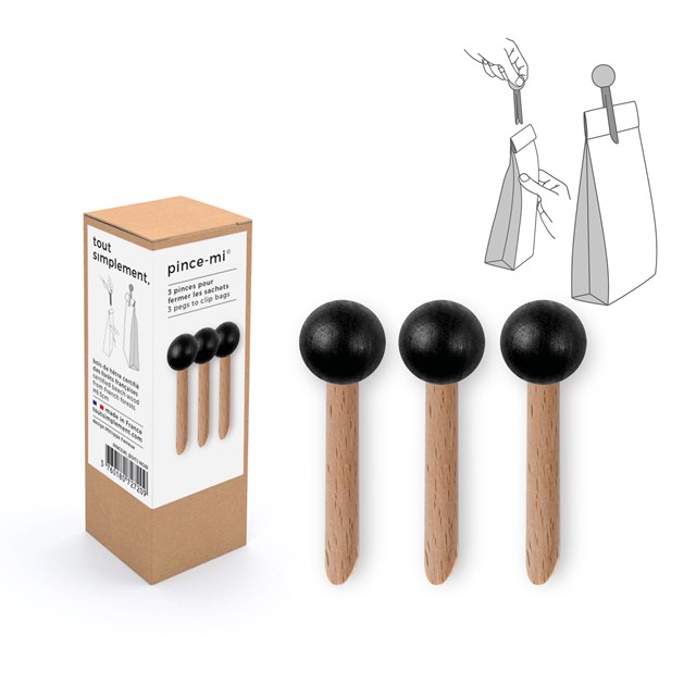 Boîte de 3 pinces à sachet en bois "pince-mi" : noires 2
