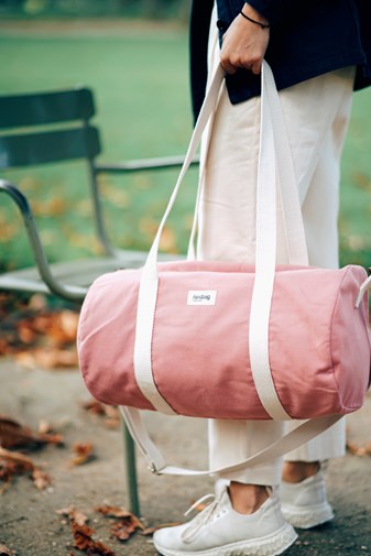 Sac polochon SIMON, avec bandoulière, rose blush, coton bio