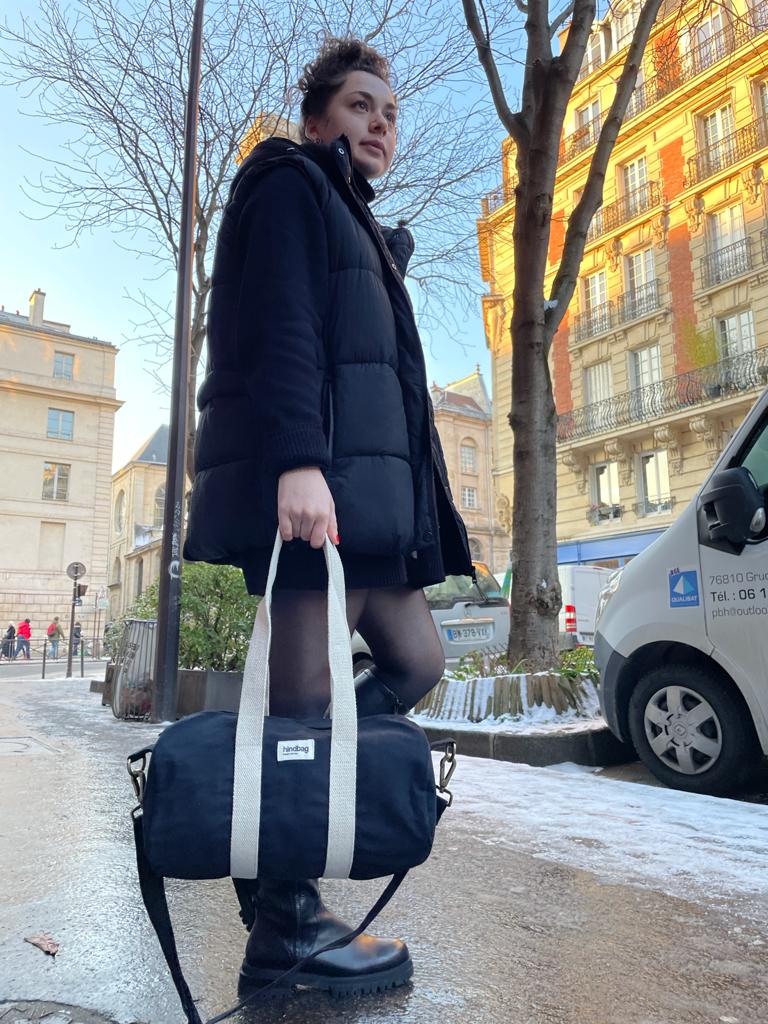 Mini sac polochon MINI SIMON, avec bandoulière, noir, coton bio 3