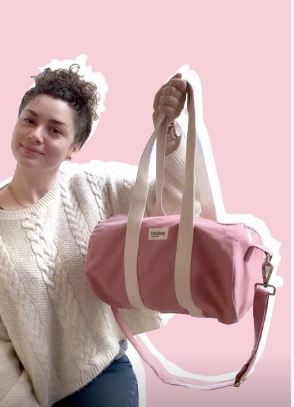 Mini sac polochon MINI SIMON avec bandouliere rose blush coton bio Dream Act