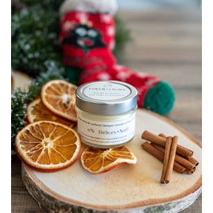 Bougie parfumée artisanale, cire végétale, naturelle, vegan - Délices de Noël - 180g