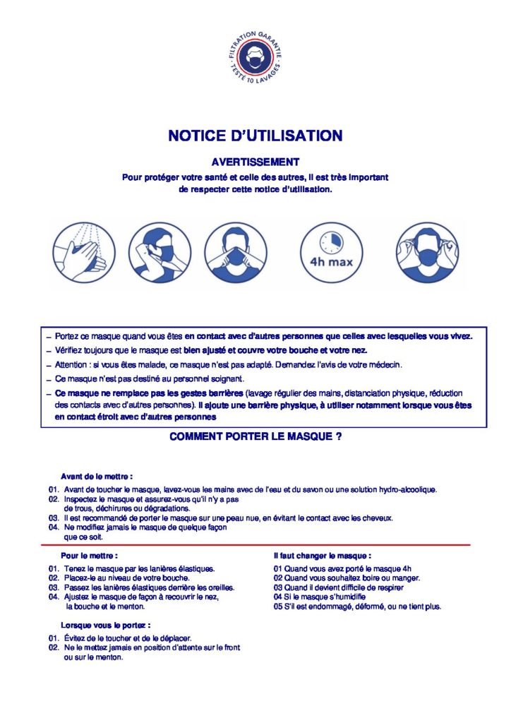 Lot de 8 masques adulte 100% coton fabrication française- Attestés cat.2 DGA // 20 lavages 5