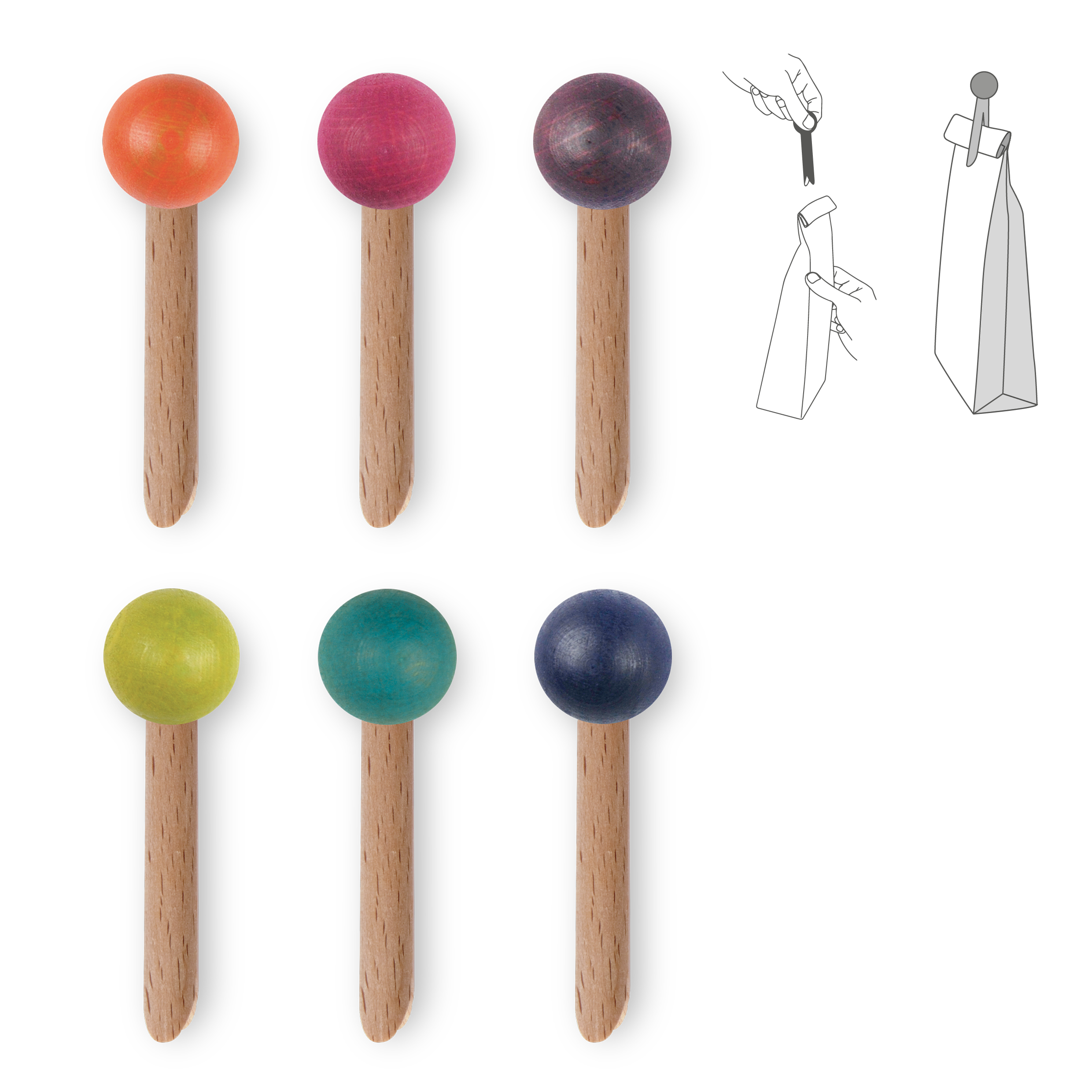 Pince à sachet en bois "pince-mi" : couleurs 3