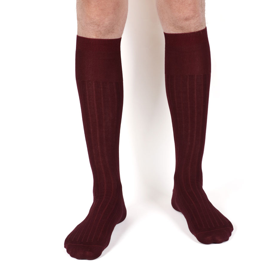 Mi-bas pour hommes bordeaux