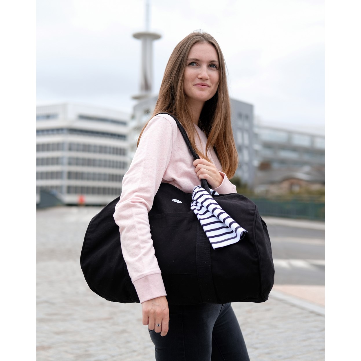 Sac polochon noir en coton BIO 2