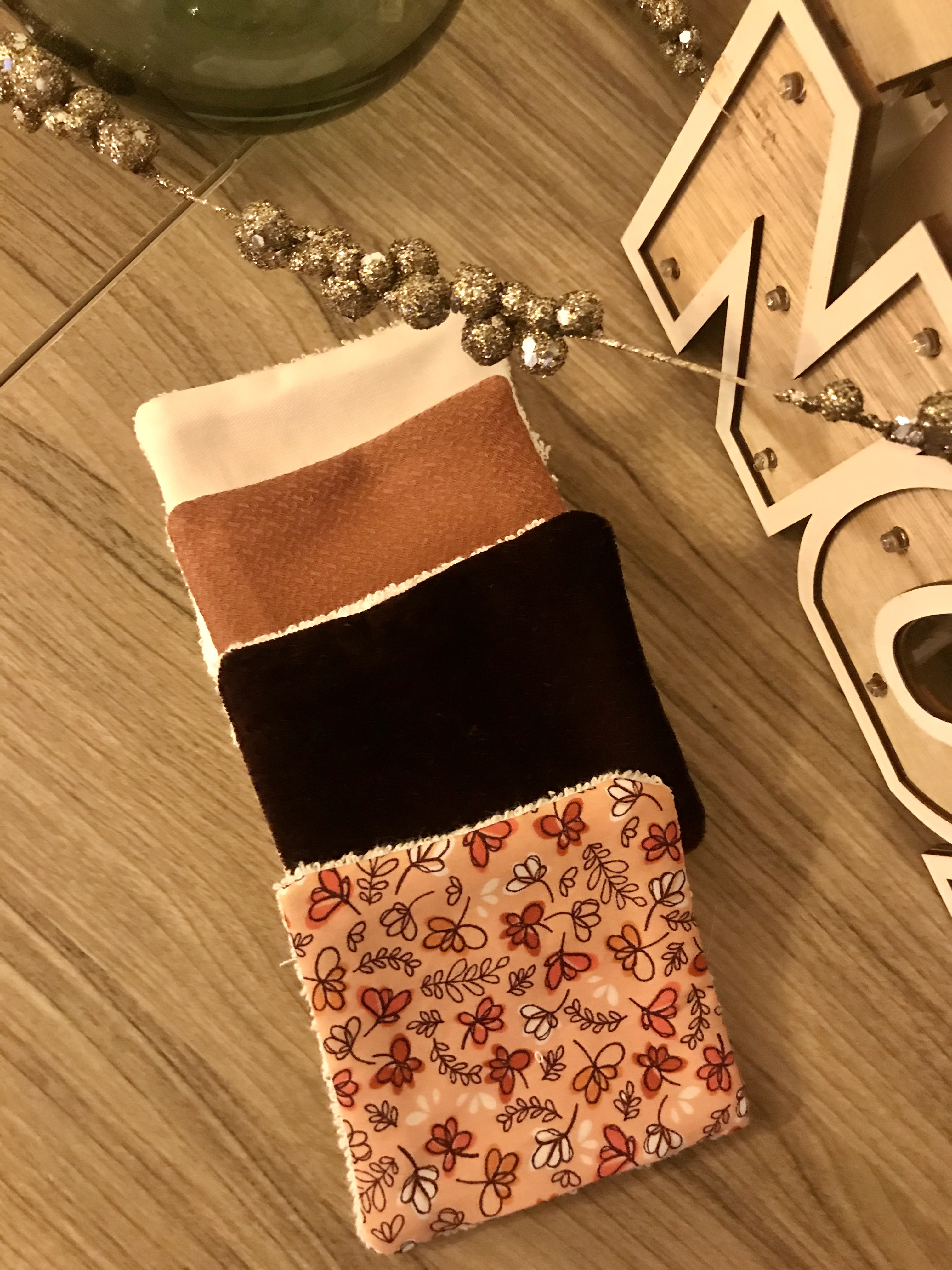 Lot de 4 cotons lavables - petites fleures oranges  3