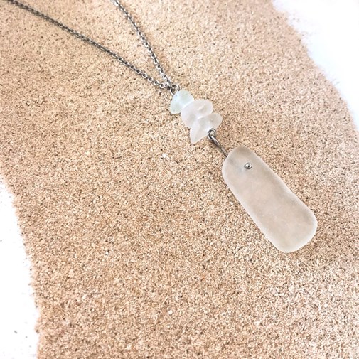 Collier PRESQU'ÎLE en verre de mer Blanc - PIÈCE UNIQUE