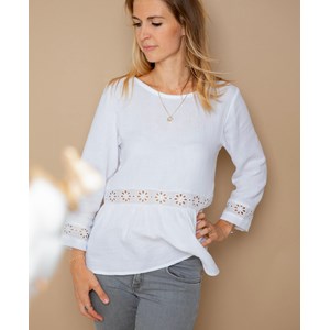 Blouse blanche broderie anglaise en gaze de coton biologique GOTS - Robine
