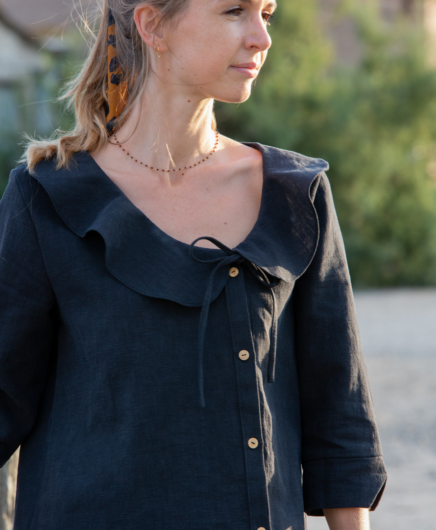 Robe chemise noire en lin