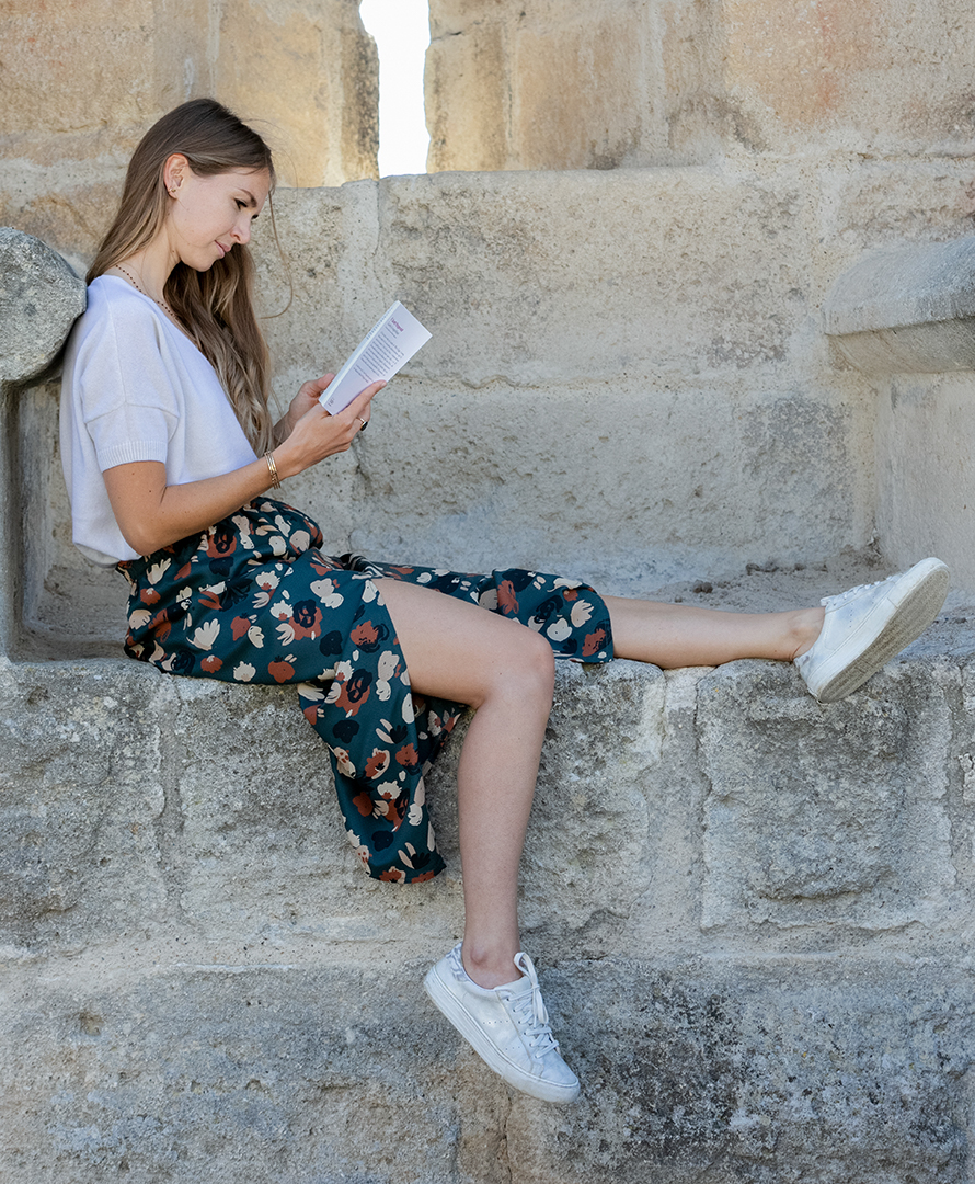 Jupe midi fendue imprimé vert 100% Viscose EcoVero