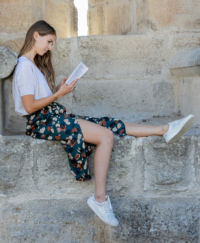 Jupe midi fendue imprimé vert 100% Viscose EcoVero