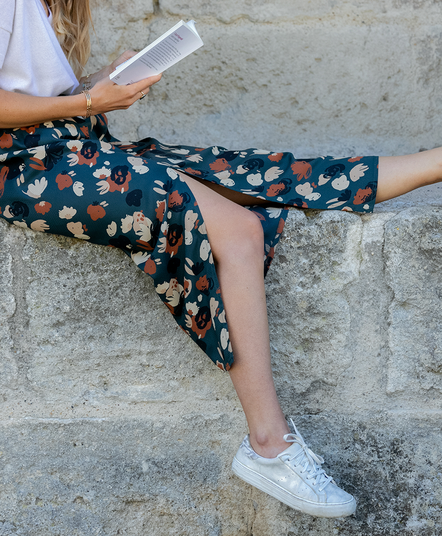 Jupe midi fendue imprimé vert 100% Viscose EcoVero Mélanie