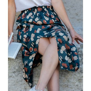 Jupe midi fendue imprimé vert 100% Viscose EcoVero - Mélanie 