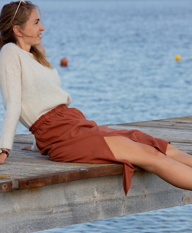 Jupe midi unie ocre