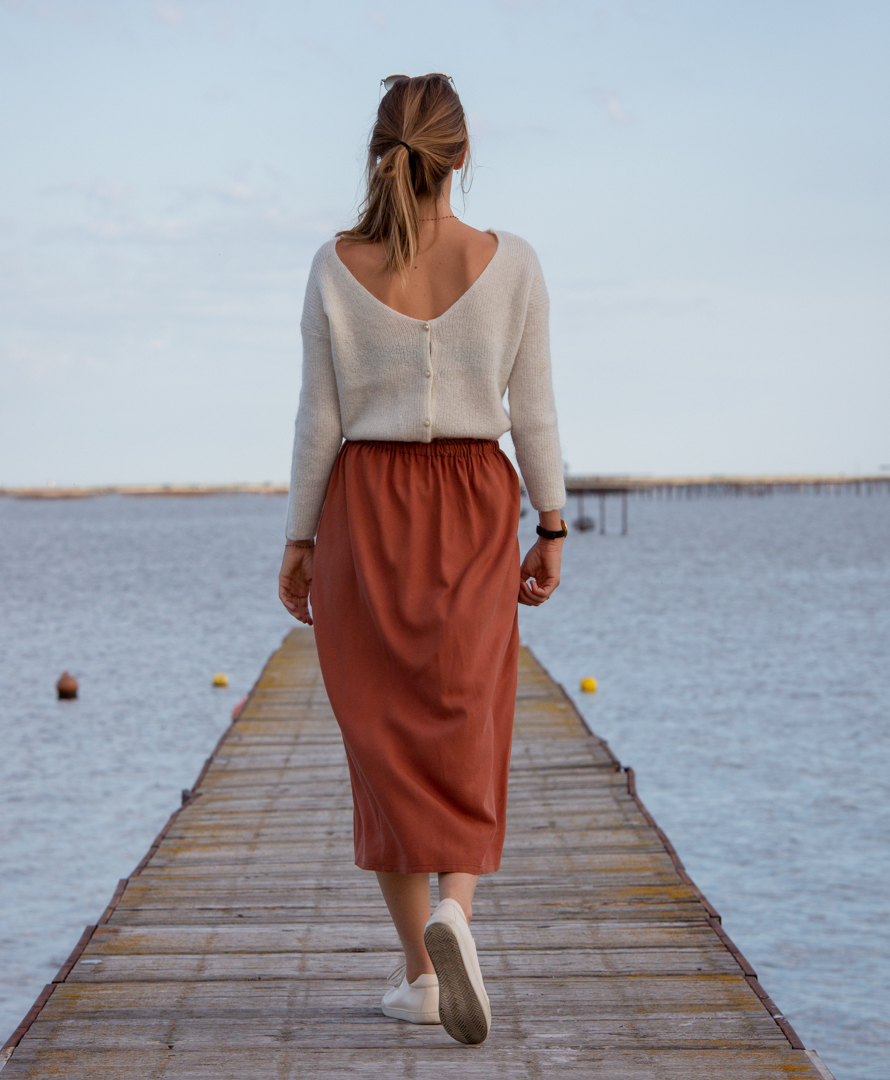 Jupe midi unie fendue fabriquée en France