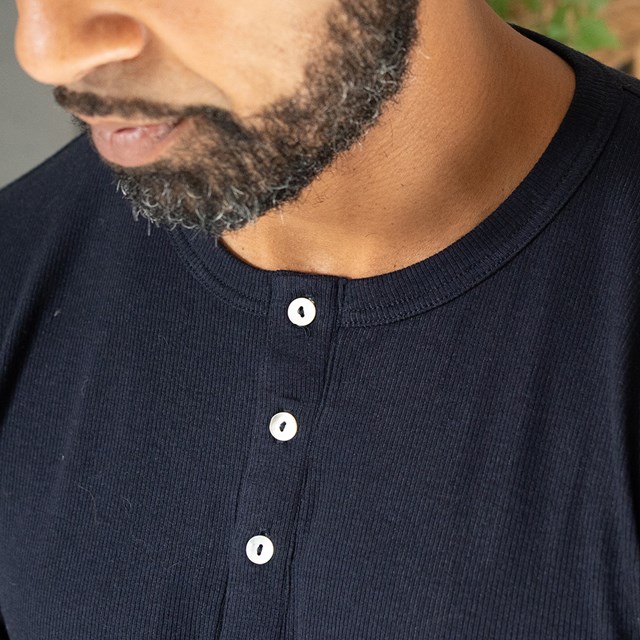 Henley bleu marine hommes col tunisien