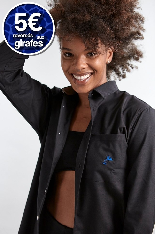 Chemise upcyclée noire - girafon bleu 2