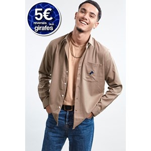 Chemise upcyclée beige sable - girafon bleu