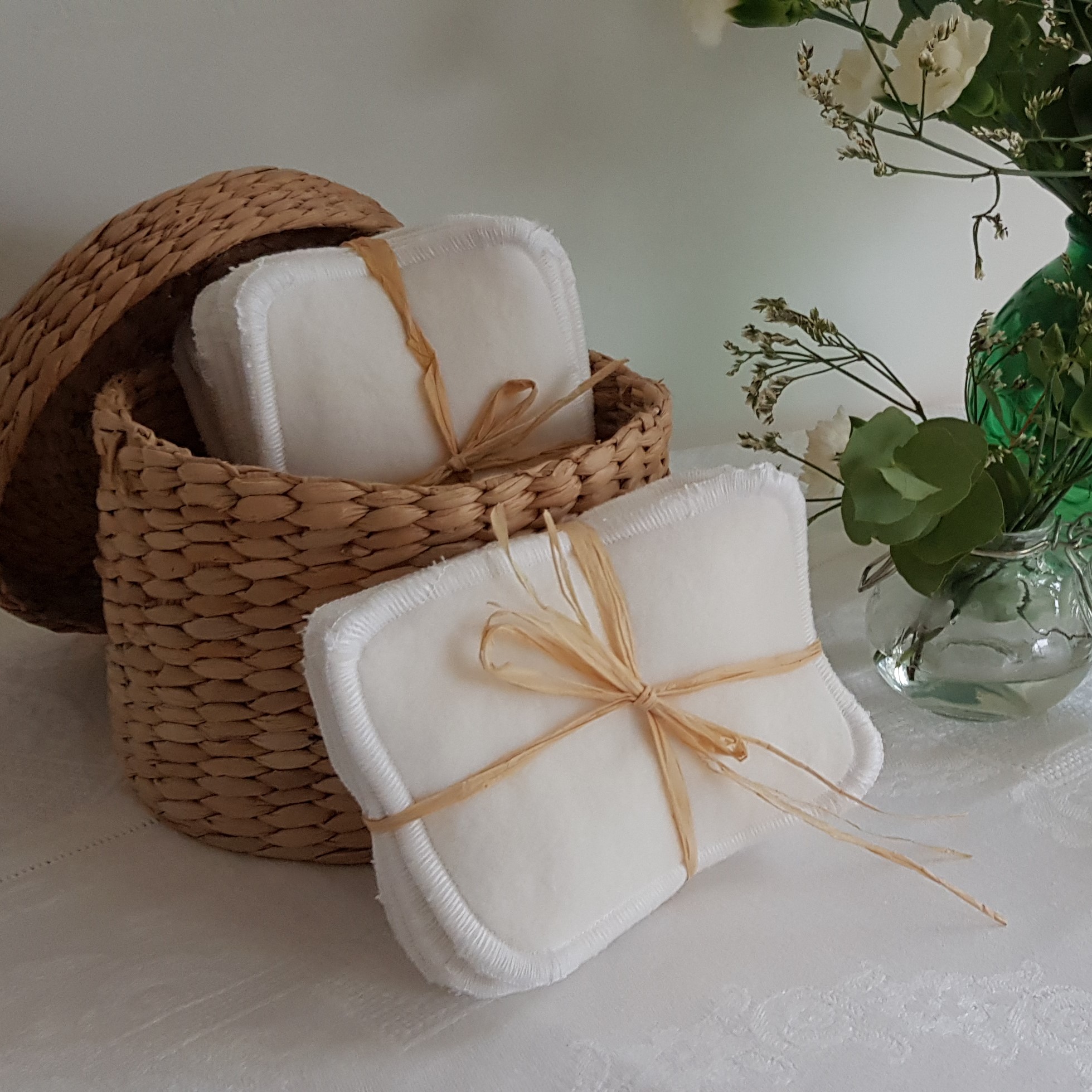 Lot de 3 lingettes blanches double-face éponge et polaire de coton bio / Tendresse 4