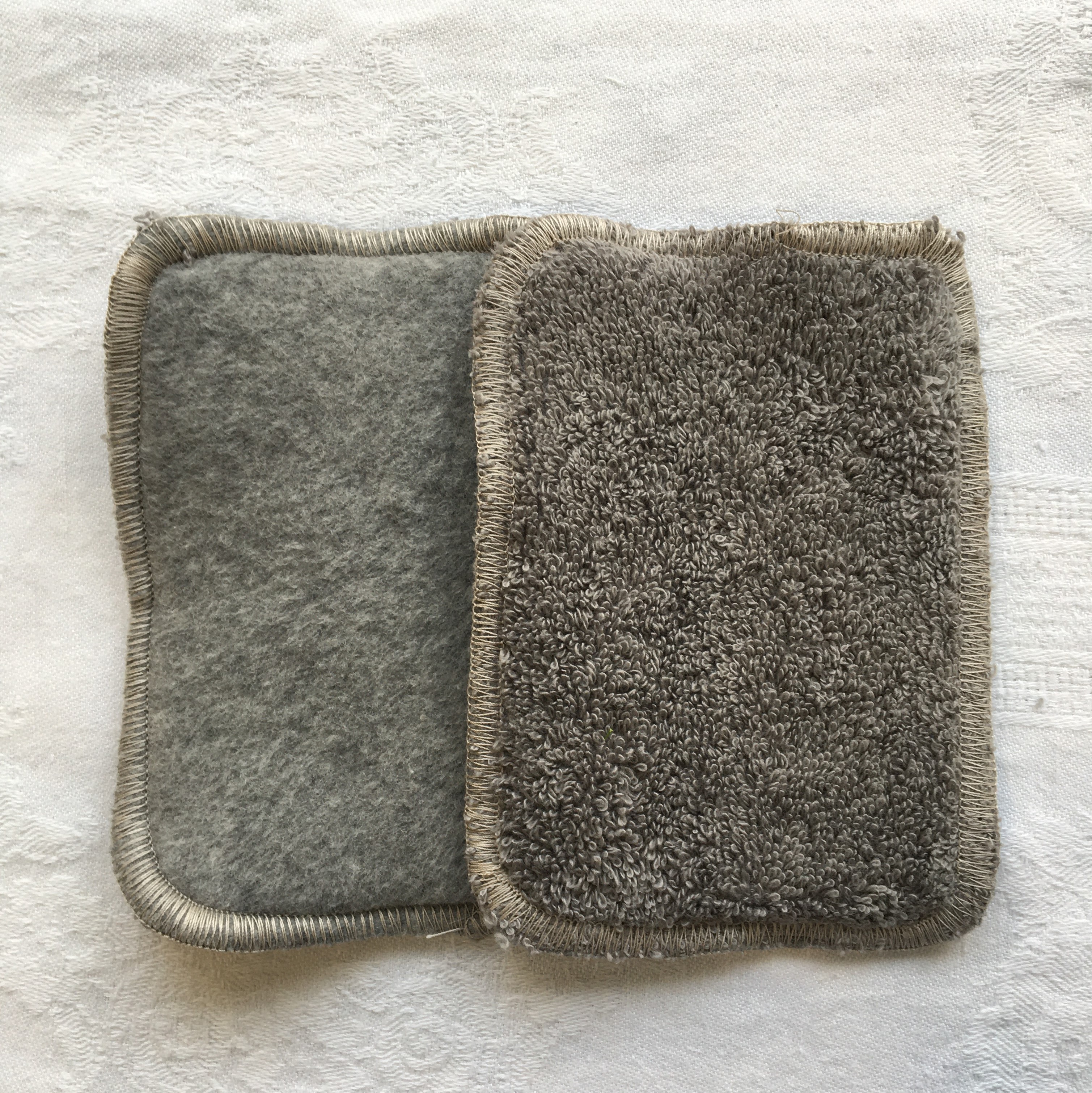 Lot de 3 lingettes grises double-face éponge et polaire de coton bio / Tendresse 4