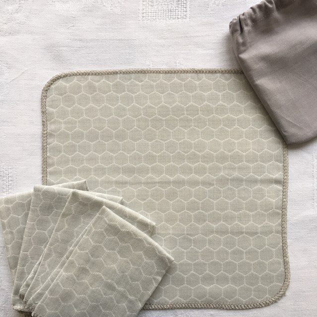 Lot de 5 mouchoirs lavables en coton bio et leur pochon / Chatouilleux 4
