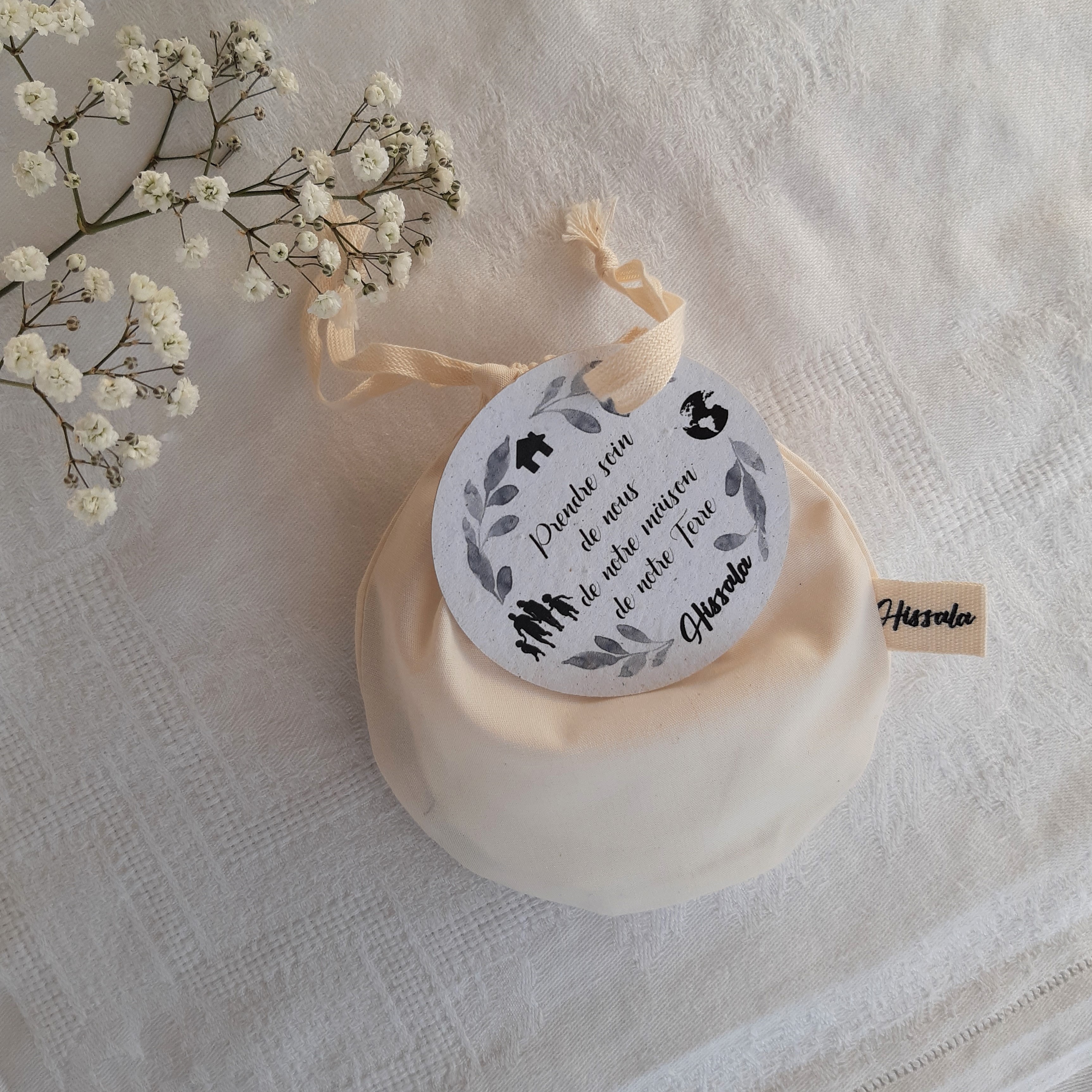 Pochons de 4 lingettes-disques blancs et gris - Précieuse découverte MINI 4