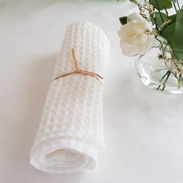 Lot de 3 essuie-tout blancs nid d'abeille de coton bio / Serviable 2