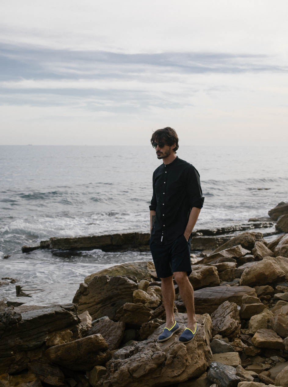 espadrilles recyclées bleu et jaune de devant