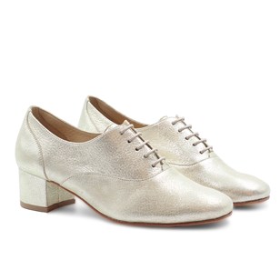 Richelieu talon cuir métallisé doré