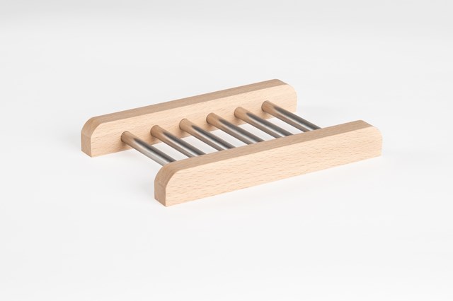 Porte-savon bois à barrettes inox 2