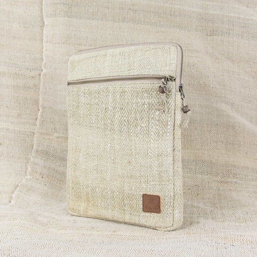 Pochette ordinateur en chanvre & matières upcyclées - Ecru
