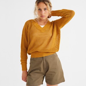 Pull col V en coton recyclé - MUSTARD WILLOW de THINKING MU