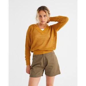 Pull col V en coton recyclé - MUSTARD WILLOW de THINKING MU