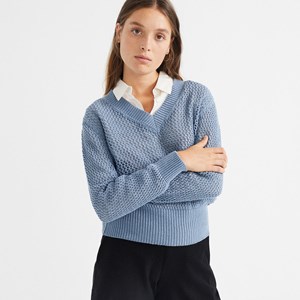 Pull col V en coton recyclé - INDIGO WILLOW de THINKING MU