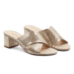 Mules en cuir métallisé doré