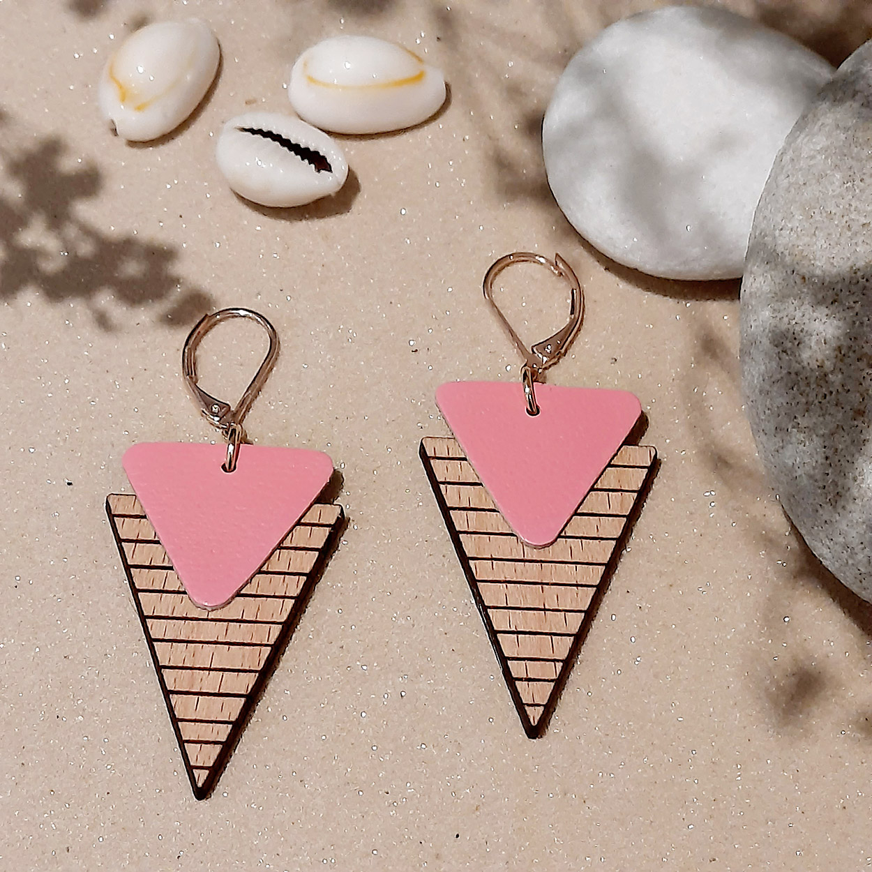 Boucle en bois et cuir MARINIERE Rose 6