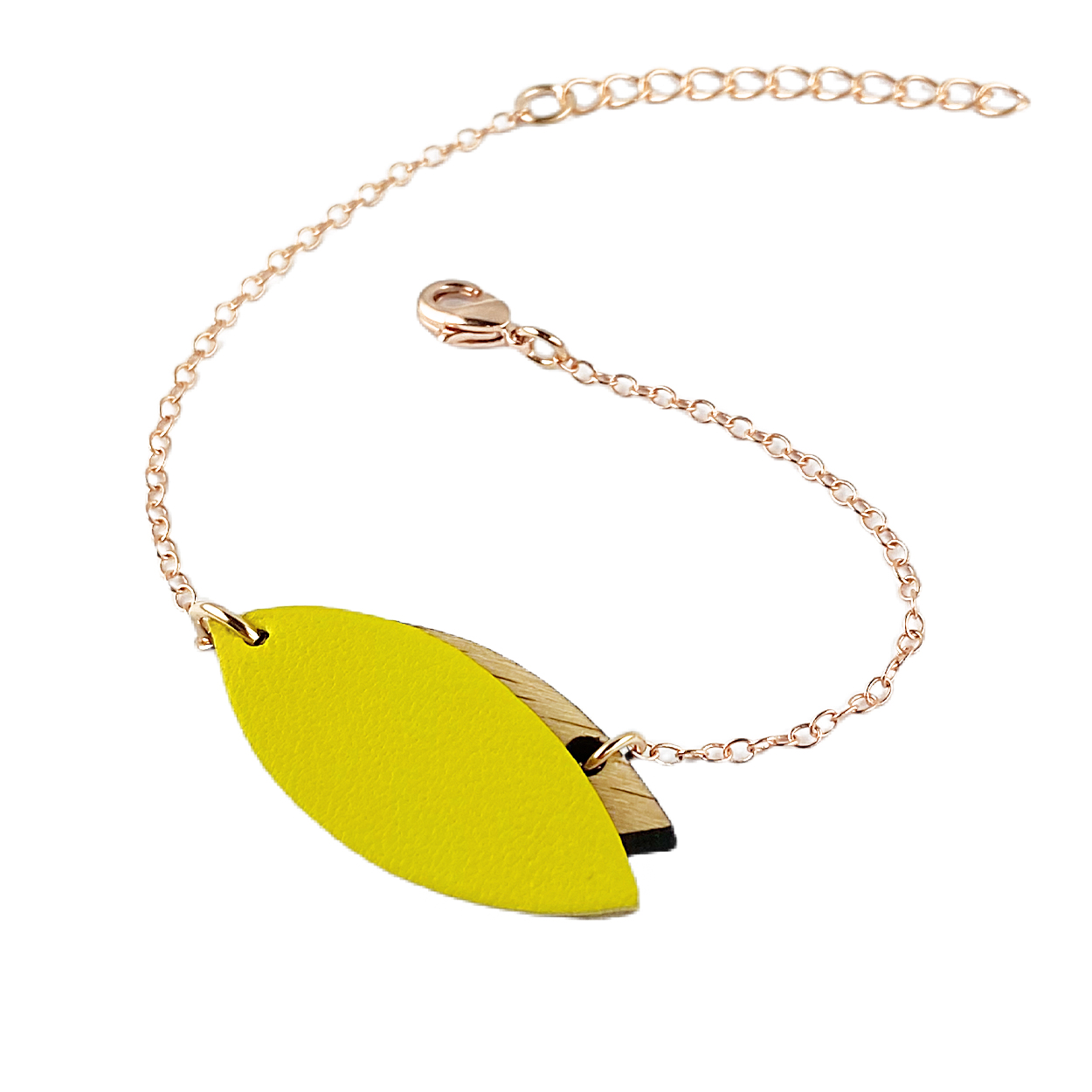 Bracelet en bois et cuir MINI PÉTALE Jaune 3