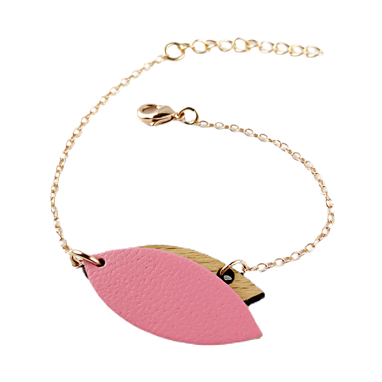 Bracelet en bois et cuir MINI PÉTALE Rose 3