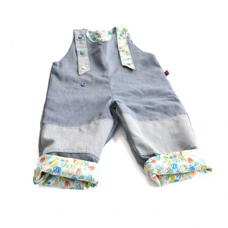 Salopette évolutive en jean bio - motif fleuri 5