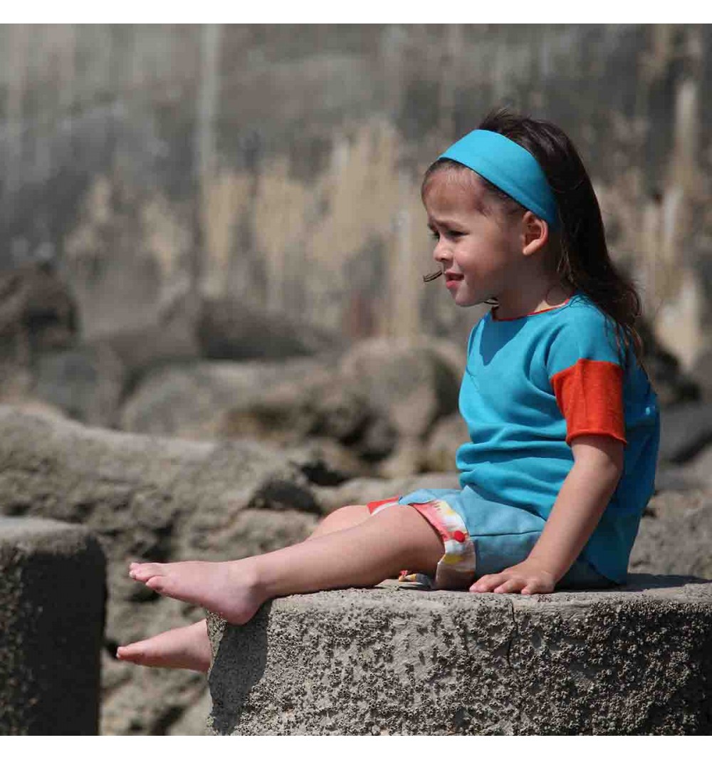 Tee-shirt évolutif bleu turquoise en coton bio - Tricolore  3