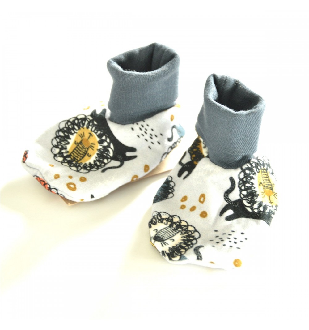 Chaussons bébé motif lion - en molleton bio 2