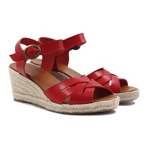 Sandales rétro compensées cuir rouge