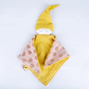 Doudou plat lutin jaune en coton bio – Teinture naturelle