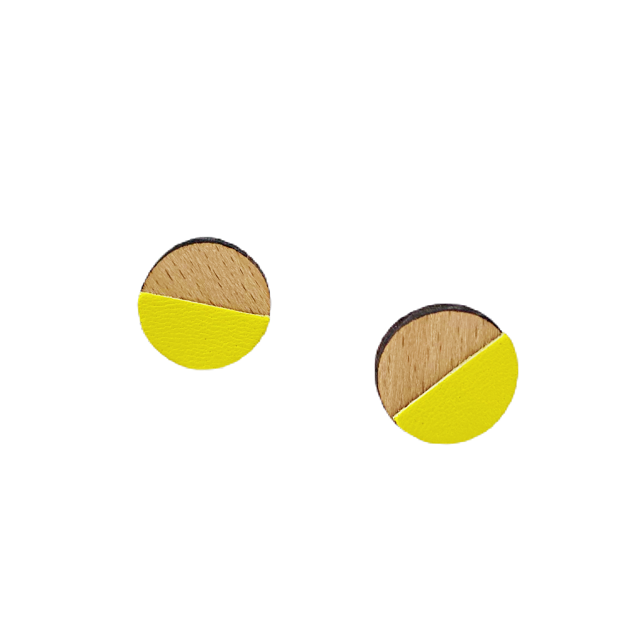Puces d'oreilles en bois et cuir DEMI-LUNE Jaune 3