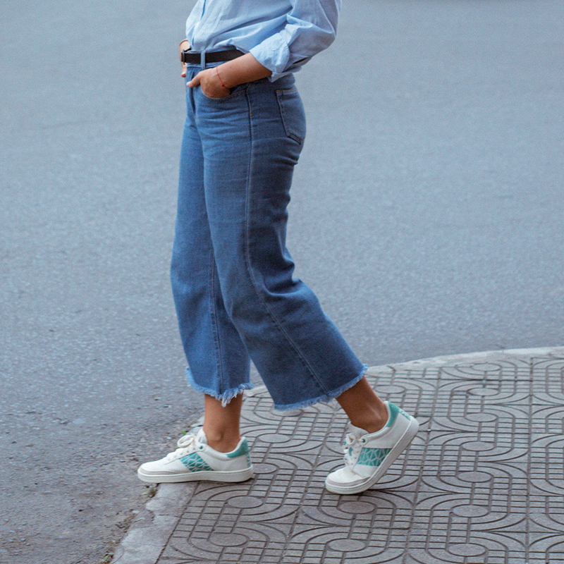 Basket rétro en cuir beige - N’go 9