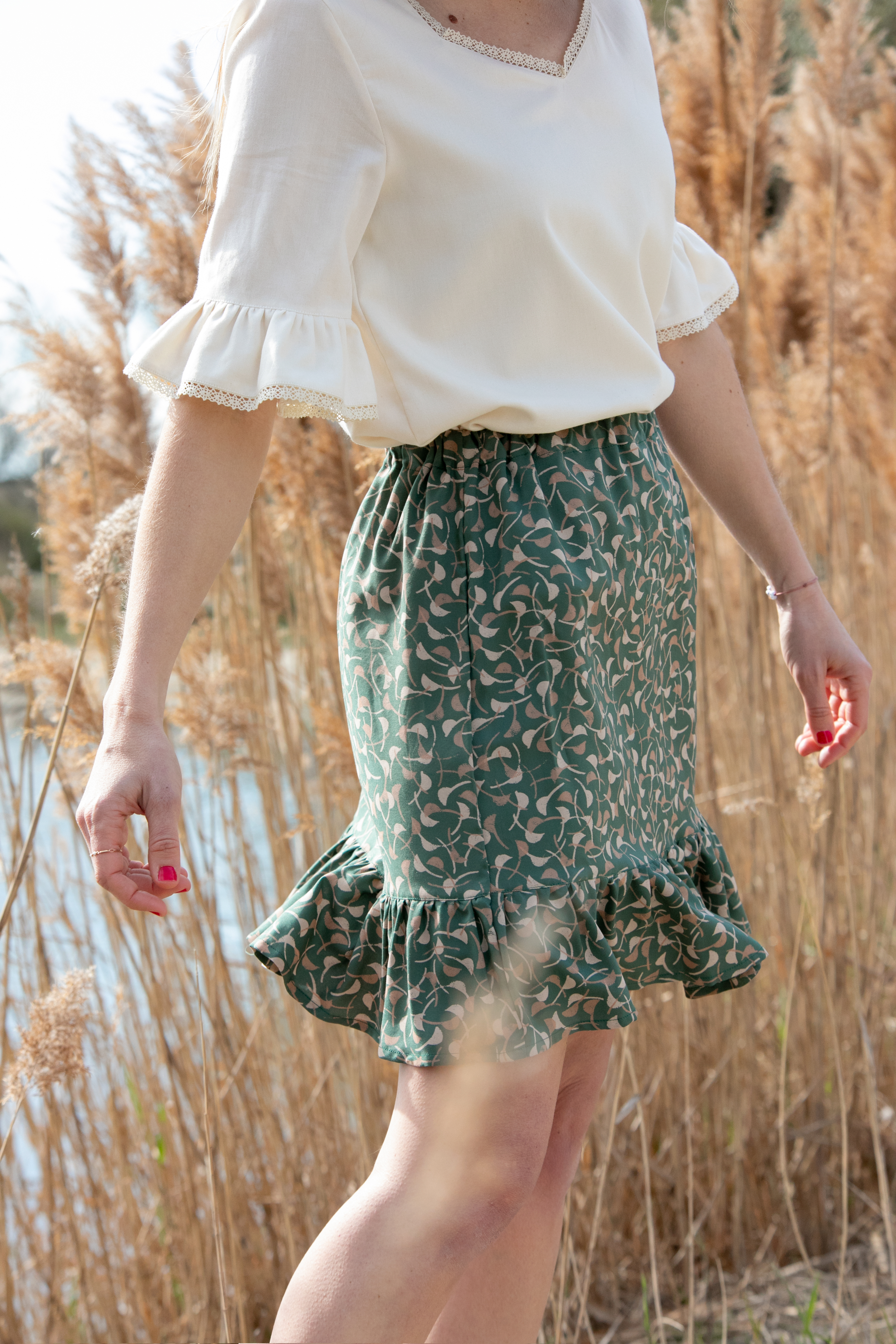 Jupe courte imprimé sauge