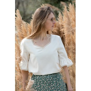 Blouse écrue 100% crêpe de coton - Lyse