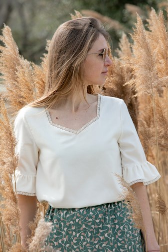 Blouse écrue 100% crêpe de coton - Lyse