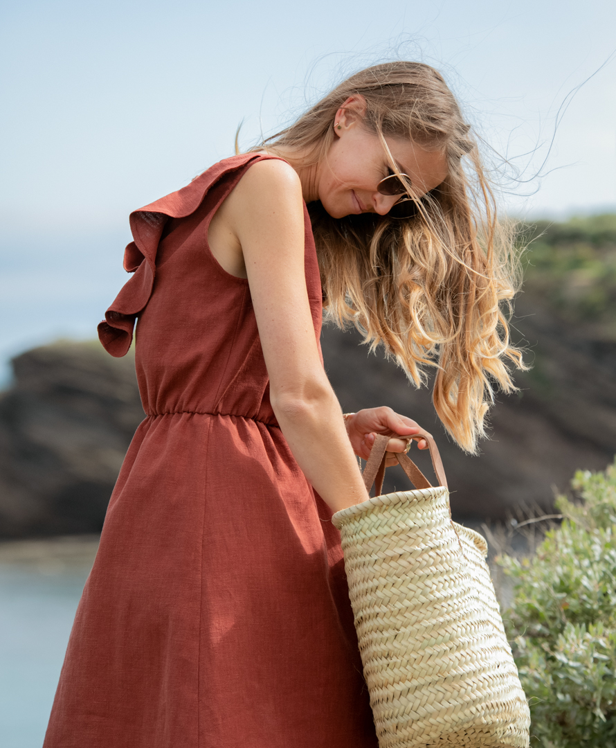 Robe mathilde lin écoresponsable sépia