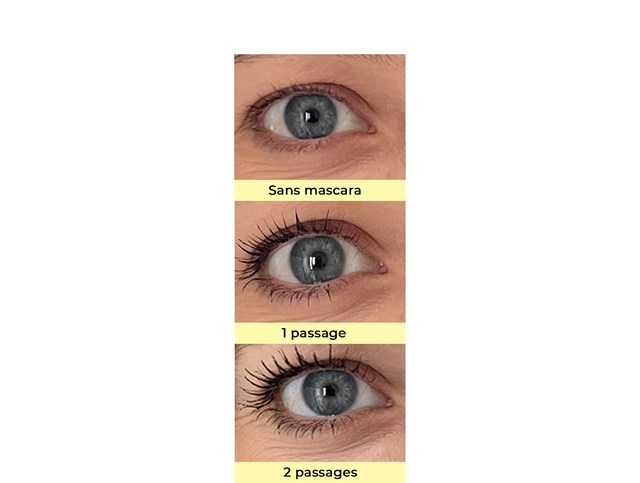 Résultat après 1 et 2 passage du mascara naturel booster de cils Pomponne